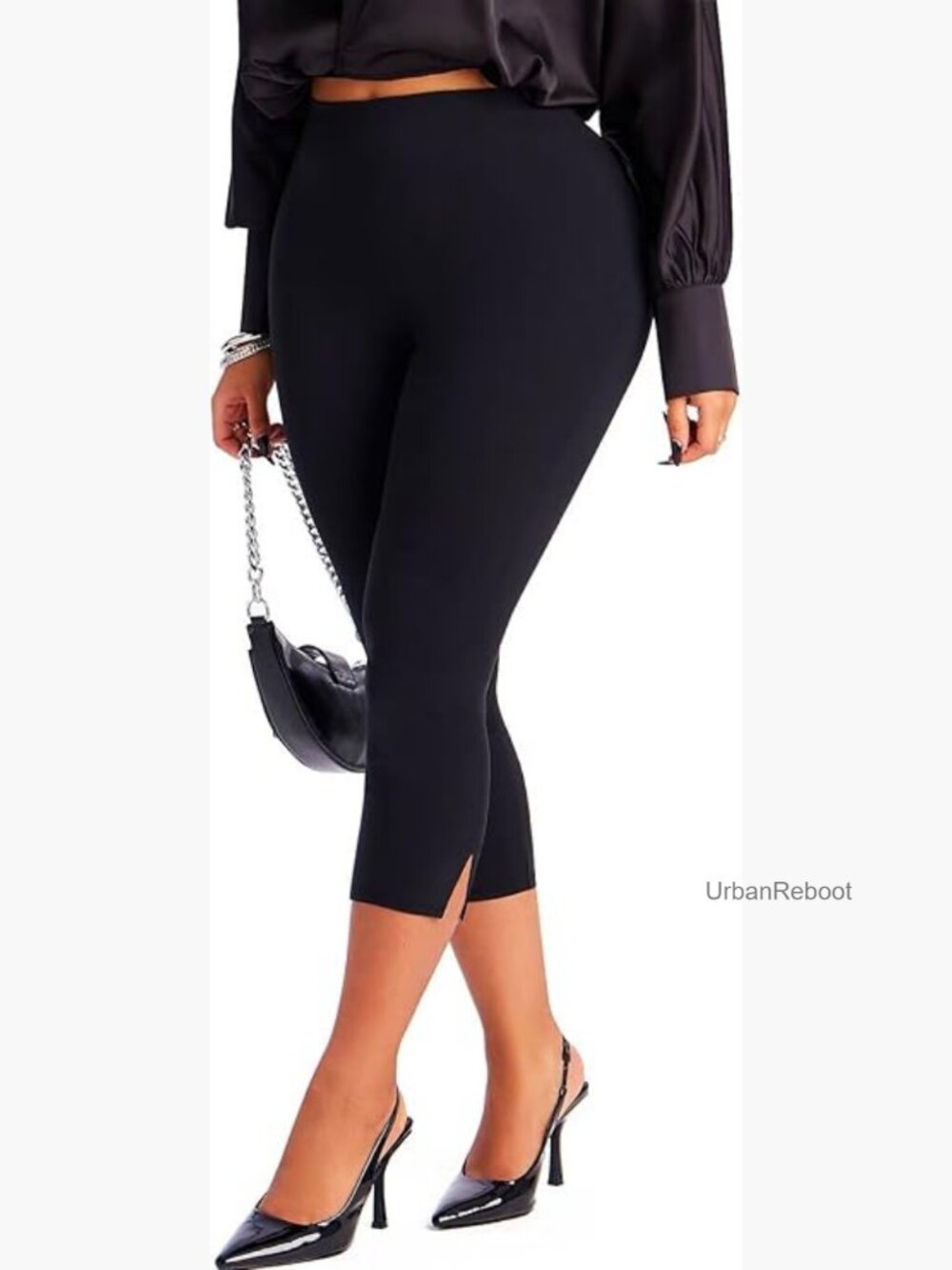 High Waisted Side Split Skinny Cropped Dress Pants Pull On Dressy Leggings Work